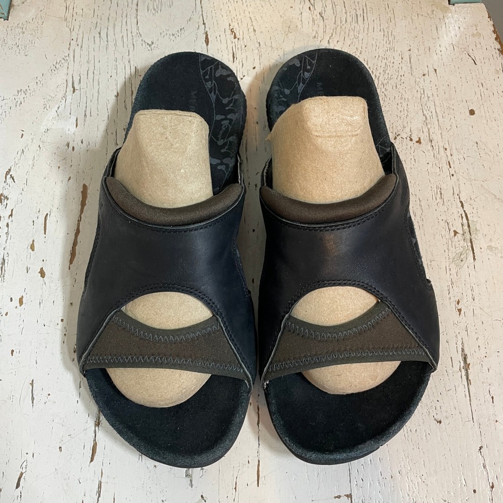Merrell Womens Palmetto Slide Sandals Black Leather QForm Comfort Size 8